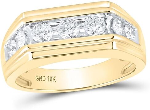 10K Yellow Gold Mens Round Diamond Flat Top Band Ring 1 Cttw in Saudi Arabia