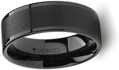 Thorsten VULCAN Black Tungsten Ring with Brushed Finish and Polished Edges 8mm Width from Roy Rose Jewelry in Saudi Arabia