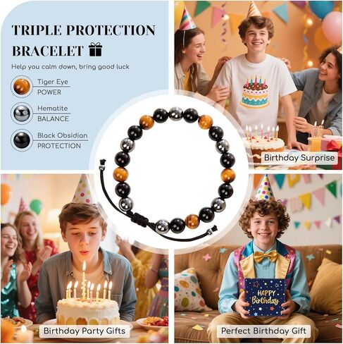 HAPPYPOP 15 Year Old Boy Gifts - Socks 15th Birthday Gift Ideas, Birthday Gift Card Tiger Eye Bracelet Set for Son Nephew in Saudi Arabia