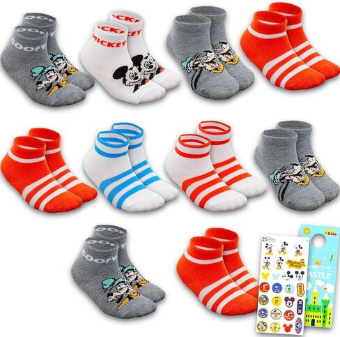 Disney Mickey Mouse Socks for Toddlers Set - Mickey 10 Pairs of Quarter Socks Shoe for 6-12 Months, Plus Stickers, More | Disney Apparel for Girls, Boys in Saudi Arabia