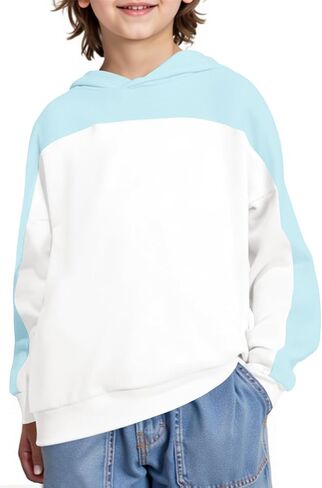Haloumoning Boys Color Block Hoodies Kids Fashion Long Sleeve Hooded Sweatshirts Pullover 5-14 Years in Saudi Arabia