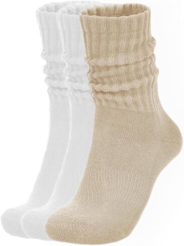 جوارب نسائية مترهلة من القطن جوارب طويلة للساق كريمية Scrunchy Retro Solid Crew Socks in Saudi Arabia
