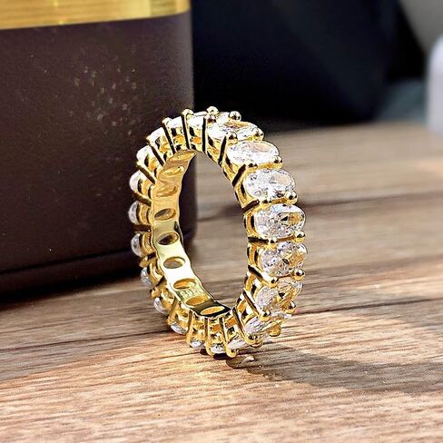 14K Gold over S925 Sterling Silver Mossanite Oval Cut Eternity Ring, Hip-Hop Style Ring, A Circle of Love, Perfect for Her in Saudi Arabia