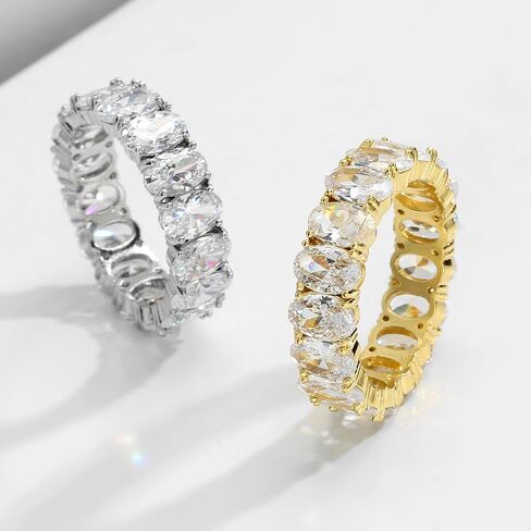 14K Gold over S925 Sterling Silver Mossanite Oval Cut Eternity Ring, Hip-Hop Style Ring, A Circle of Love, Perfect for Her in Saudi Arabia
