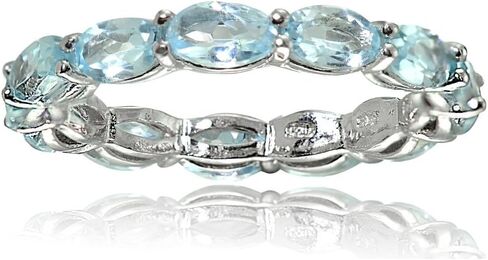 Ice Gems الفضة الاسترليني الأزرق توباز 5x3mm البيضاوي قطع الخلود الفرقة الدائري in Kuwait