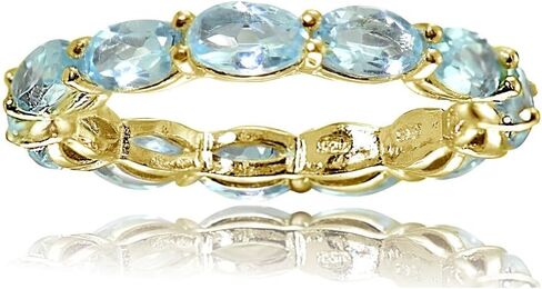 Ice Gems الفضة الاسترليني الأزرق توباز 5x3mm البيضاوي قطع الخلود الفرقة الدائري in Saudi Arabia