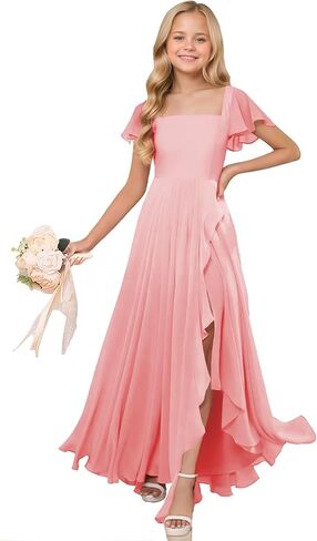 Junior Bridesmaid Dresses Chiffon Flower Girl Dress for Wedding Party Pageant Gowns Fancy Dress for Girls in Saudi Arabia