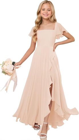 Junior Bridesmaid Dresses Chiffon Flower Girl Dress for Wedding Party Pageant Gowns Fancy Dress for Girls in Saudi Arabia
