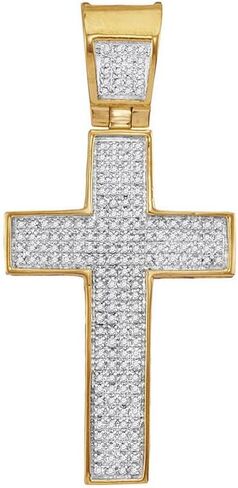 10K Yellow Gold Mens Round Diamond Symmetrical Cross Charm Pendant 1/2 Cttw in Saudi Arabia