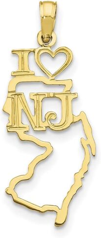 I Love New Jersey NJ Letters with Heart on State Shaped Pendant in Real 10k or 14k Gold in Saudi Arabia