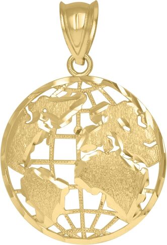 10k Yellow Gold Mens World Map Globe Charm Pendant in Saudi Arabia