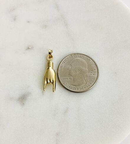 Authentic 10K Yellow Gold Italian Mano Cornuto Charm Pendant - 10K Real Gold Italian Lucky Hand Charm - 3D Rock On Sign - 2 Different Sizes. in Saudi Arabia