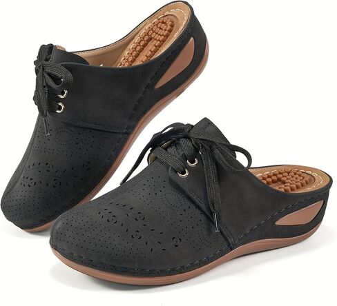 Ladies' fashionable wedge heel sandals, perforated closed toe lace-up arched support slippers, Bohemian-style outdoor shoes in Saudi Arabia