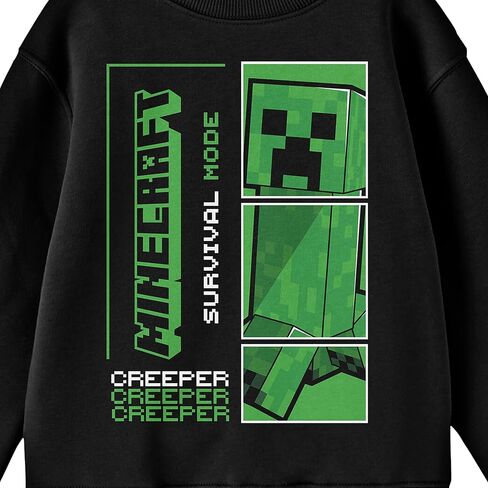Minecraft Creeper Survival Mode Youth Black Crew Neck Long Sleeve Sweatshirt in Saudi Arabia