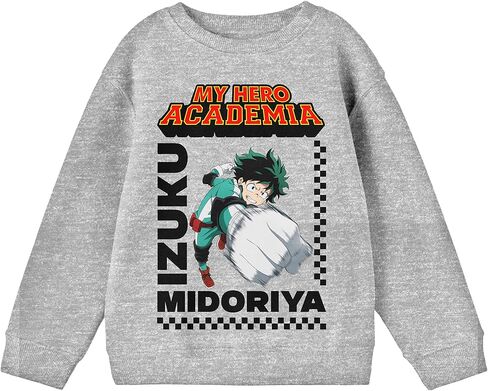 سترة Bioworld My Hero Academia Izuku Midoriya مع شعار العنوان شبابي رمادي منقط برقبة دائرية in Kuwait