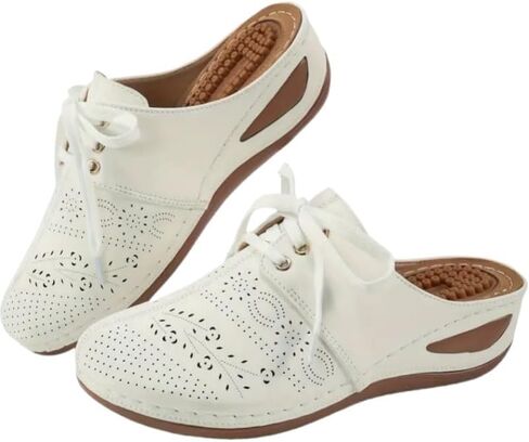 Ladies' fashionable wedge heel sandals, perforated closed toe lace-up arched support slippers, Bohemian-style outdoor shoes in Saudi Arabia