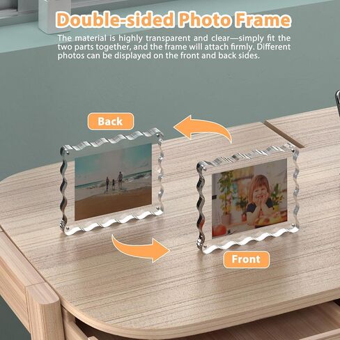 إطار صورة أكريليك، إطارات صور مغناطيسية أكريليك مقاس 5x7 إطار صور شفاف مزدوج الجوانب بسمك 10+10 مم إطار صورة صدفي قائم بذاته لعرض سطح المكتب، عبوتان in Kuwait