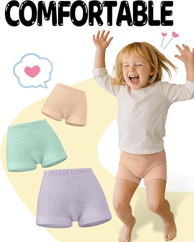 Livona 6-Pack Girls' Seamless Boyshort Underwear,Moisture-Wicking Kids Panties,No-Ride Design in Saudi Arabia