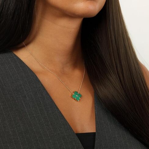 Lavari Jewelers Mother of Pearl or Malachite and Cubic Zirconia Flower Pendant Necklace for Women in 925 Sterling Silver with Rose or Yellow Gold Plating on 16 to 18 Inches Long Adjustable Chain in Saudi Arabia