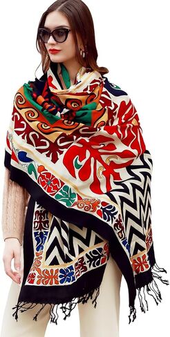 DANA XU 100% Merino Wool Extra Large Pashmina Blanket Travel Scarf Cashmere Wrap for Women Fall Winter Oversize Shawl Floral in Saudi Arabia