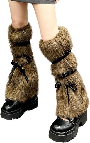 Faux Fur Fuzzy Leg Warmers Furry Boot Covers for Women Fluffy Boot Cuffs Shoes Cover Sleeves Costumes Accessories in Saudi Arabia