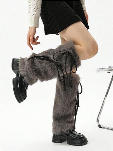 OYOANGLE Women's Faux Fur Fuzzy Bow Leg Warmers Furry Boot Covers Furry Boot Cuffs Kawaii Shoes Cover Socks for Costume in Saudi Arabia