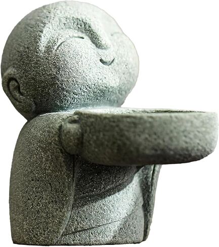 تمثال بوذا من الحجر الرملي وحامل مخروط البخور، تمثال جيزو صغير لديكور المنزل، حامل شموع صغيرة لبوذا زن راهب للمكتب أو الرف أو منضدة، هدية ديكور حجرية صغيرة بارتفاع 3.5 سم in Kuwait