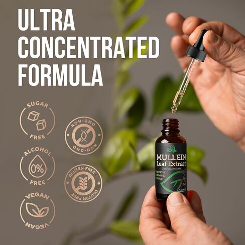 مستخلص أوراق مولين للرئتين - قطرات مولين لدعم صحة الجهاز التنفسي وتطهير الرئة من السموم - نباتي خالي من السكر وخالي من الغلوتين - مكمل سائل للرجال والنساء 2 أونصة سائلة. أوقية (60 مل) in Kuwait