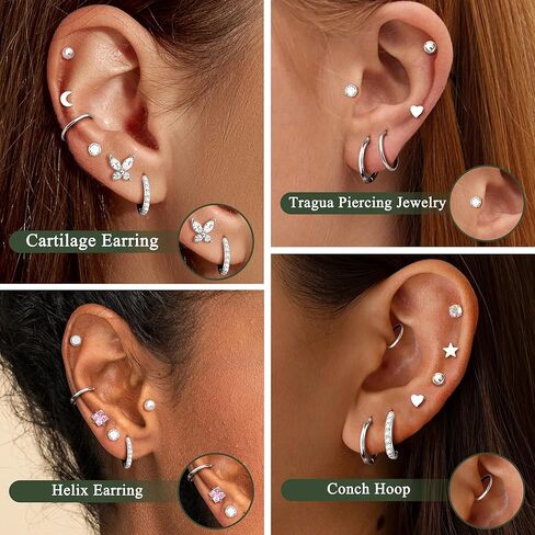 14K Gold Flat Back Push in Stud Earrings Surgical Steel Nose Studs Rings for Women 20G 18G Hoop Cartilage Earrings CZ Lip Labret Threadless Nose Studs Helix Conch Nostril Tragus Piercing Jewelry in Saudi Arabia