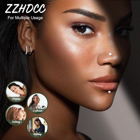 14K Gold Flat Back Push in Stud Earrings Surgical Steel Nose Studs Rings for Women 20G 18G Hoop Cartilage Earrings CZ Lip Labret Threadless Nose Studs Helix Conch Nostril Tragus Piercing Jewelry in Saudi Arabia