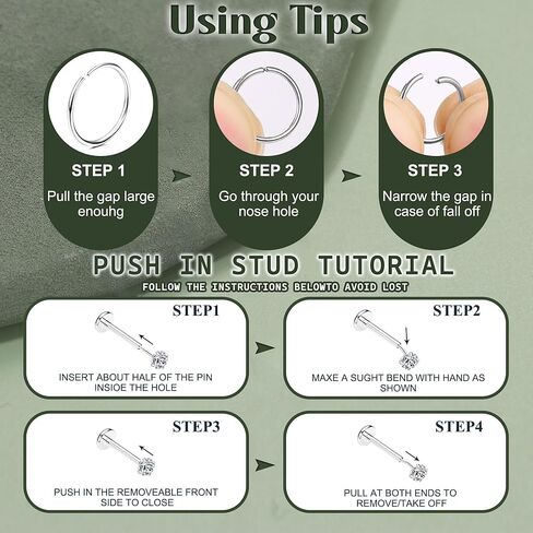 14K Gold Flat Back Push in Stud Earrings Surgical Steel Nose Studs Rings for Women 20G 18G Hoop Cartilage Earrings CZ Lip Labret Threadless Nose Studs Helix Conch Nostril Tragus Piercing Jewelry in Saudi Arabia