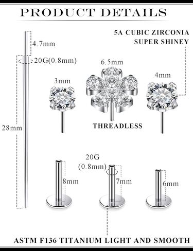 20G 18G 16G Astm F136 Titanium Threadless Flat Back Earrings Nose Studs Tragus Forward Helix Conch Cartilage Lobe Earrings Stud Medusa Labret Monroe Lip Ring Piercing Jewelry For Women Men in Saudi Arabia