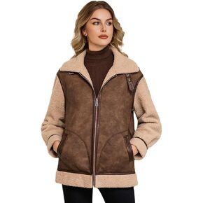 سترة نسائية بقص صناعي مبطنة بالفرو معطف جلدي لراكبي الدراجات النارية ملابس خارجية in Kuwait