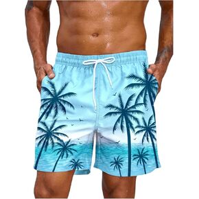 Floerns Men's Tropical Print Drawstring Waist Straight Leg Swim Trunks Shorts in Kuwait