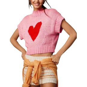 Yuemengxuan Valentine's Day Sweater Vest for Women Mock Neck Knit Tank Tops Cute Heart Sweaters Cropped Pullover Vests Top in Kuwait