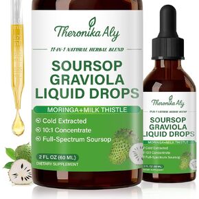 Soursop Bitters Liquid Drops 11-in-1, Graviola Fruit & Leaf Extract with Sea Moss, Moringa, Turmeric, Black Cumin, Milk Thistle, Vegan Herbal Drops for Daily Balance & Wellness, 2 Fl Oz in Saudi Arabia