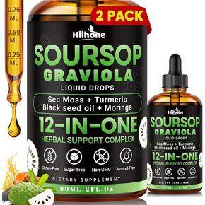 HIIHONE (عبوتان) 12 في 1 قطرات سائلة سورسوب مريرة مع طحالب البحر، وزيت الحبة السوداء، والمورينجا لدعم الخلايا وتجديدها، والمناعة، والكبد، والأمعاء ومضادات الأكسدة - 2 أونصة سائلة in Kuwait