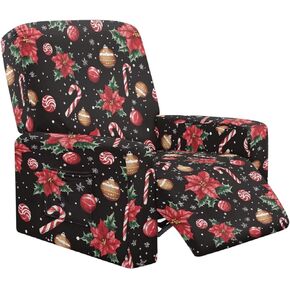 Recliner Cover with Pockets Christmas Snowflake Stretch Single Reclining Slipcover 4-Pieces Lazy Boy Recliner Armchair Cover with Elastic Bottom Furniture Protector for Kid Pet in Saudi Arabia