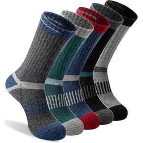 Men's Wool Crew Work Socks, 5 Pairs, Moisture Wicking Cushioned Boot Socks for Hiking, Running and Sports in Kuwait