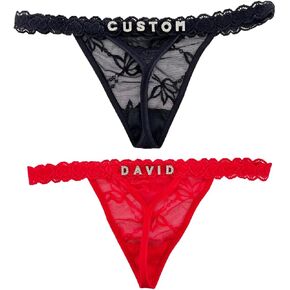 2-Pack Personalized Thongs With Names, Custom Thong With His Name Hand Sewn Low Rise Lace G-String Panties for Women in Saudi Arabia