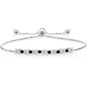 1.13 Cttw White Topaz and Black Diamond Tennis Bracelet For Women | Round 3MM and 1.7MM | 925 Sterling Silver | Gemstone Birthstone | Adjustable Bolo Bracelet For Women | Easy-On Easy-Off in Saudi Arabia