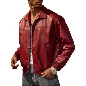 Men's Vintange PU Leather Jackets Retro Zip Up Collared Motorcycle Outwear Streetwear Fight Club Leather Jacket in Saudi Arabia