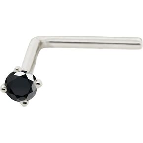 Solid 14Kt White/Yellow Gold Prong Set Black Moissanite L-SHAPE Nose Stud - 22G L-bend Nose Stud - April Birthstone Nose Ring Stud in Saudi Arabia