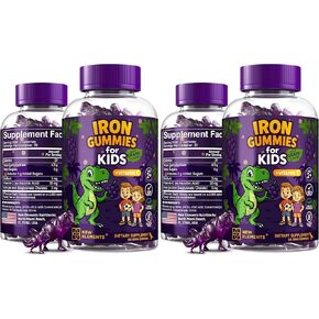 Iron Gummies for Kids with Vitamin C | Sugar Free | Enhanced Energy & Blood Health Support | Anemia Relief, Gluten-Free, Non-GMO, Vegan, Natural Grape Flavor, Crafted with Pectin for Optimal Health in Kuwait