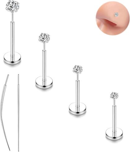 18G/20G Threadless Flat Back Nose Studs CZ Nose Rings, Women Men, Hypoallergenic Nose Rings, Nose Nostril Tragus Helix Piercing Jewelry, Jewelry for Women Gifts in Saudi Arabia