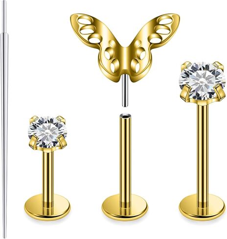 20G 18G 16G Astm F136 Titanium Threadless Flat Back Earrings Nose Studs Tragus Forward Helix Conch Cartilage Lobe Earrings Stud Medusa Labret Monroe Lip Ring Piercing Jewelry For Women Men in Saudi Arabia