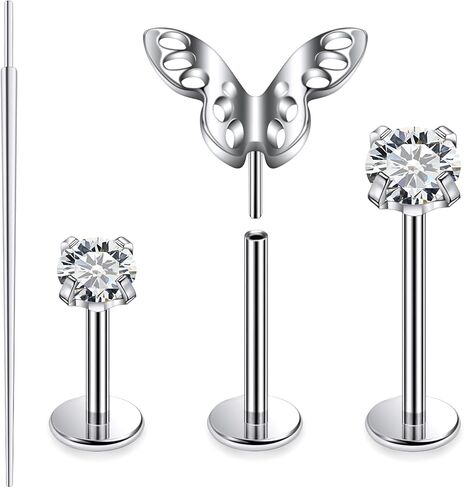 20G 18G 16G Astm F136 Titanium Threadless Flat Back Earrings Nose Studs Tragus Forward Helix Conch Cartilage Lobe Earrings Stud Medusa Labret Monroe Lip Ring Piercing Jewelry For Women Men in Saudi Arabia