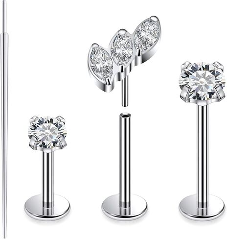 20G 18G 16G Astm F136 Titanium Threadless Flat Back Earrings Nose Studs Tragus Forward Helix Conch Cartilage Lobe Earrings Stud Medusa Labret Monroe Lip Ring Piercing Jewelry For Women Men in Saudi Arabia