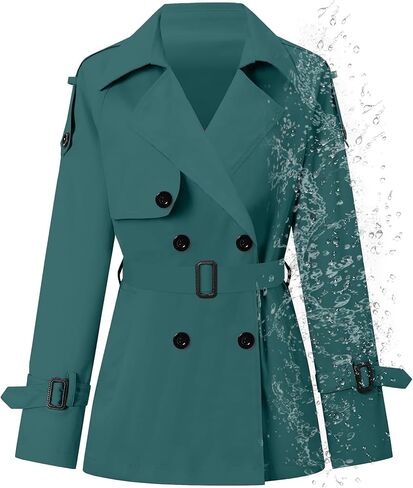 Betusline Women's Double Breasted Short Trench Coat with Belt in Kuwait
