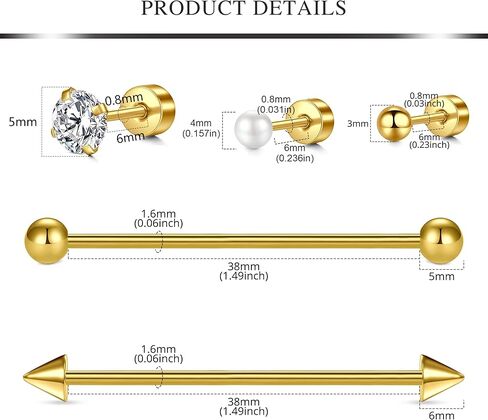 AVYRING طقم ثقب الأذن من الفولاذ المقاوم للصدأ طقم إبرة ثقب الأذن القابل للتصرف مع حلق مسمار الحديد الصناعي 14G 16G 18G 20G إبر التفكيك المشابك للغضروف الزنمة in Kuwait